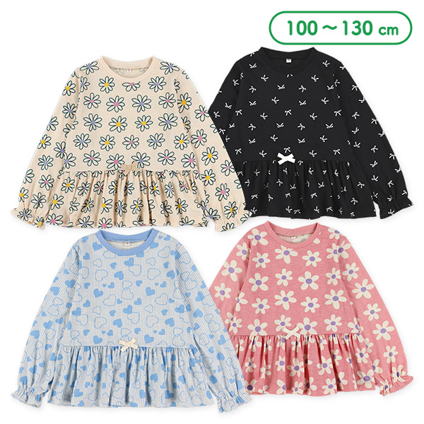 総柄切り替え長袖Tシャツ