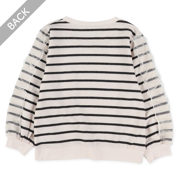 ミニ裏毛ボーダー袖フリル長袖Tシャツ