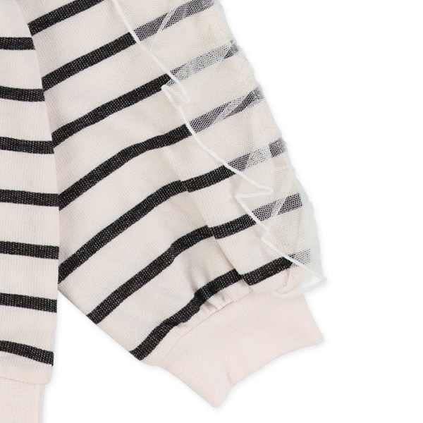 ミニ裏毛ボーダー袖フリル長袖Tシャツ