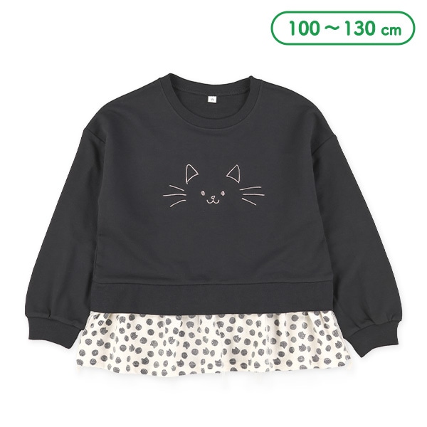 ミニ裏毛ねこ裾総柄長袖Tシャツ