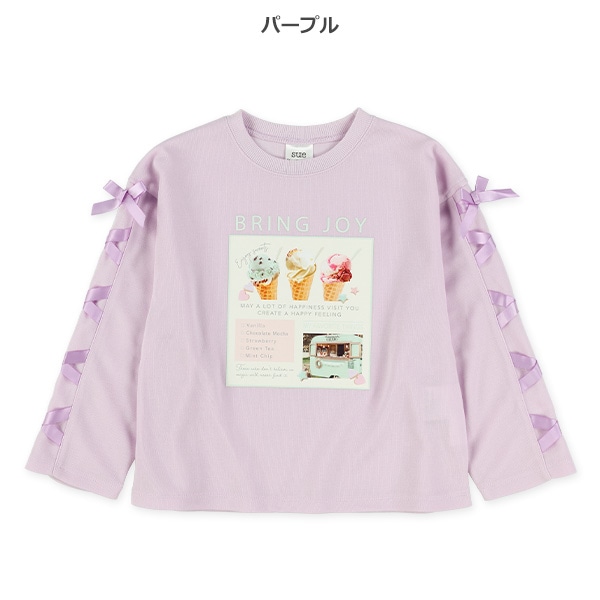 ポンチ転写レースアップ長袖Tシャツ