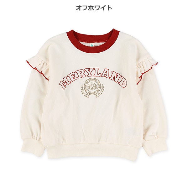 裏毛肩フリルロゴ刺繍トレーナー