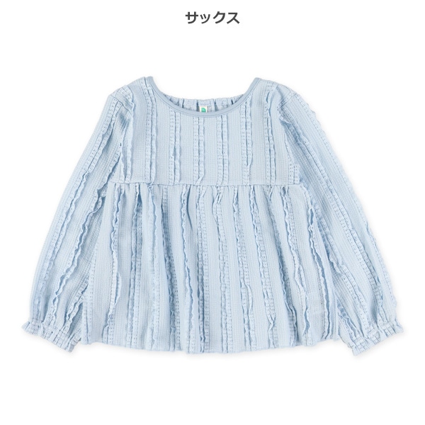 ジャガードフリルレース長袖ブラウス