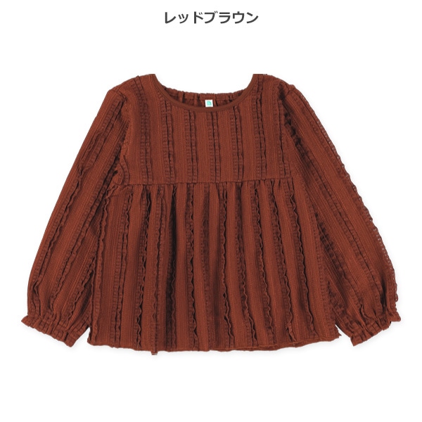 ジャガードフリルレース長袖ブラウス