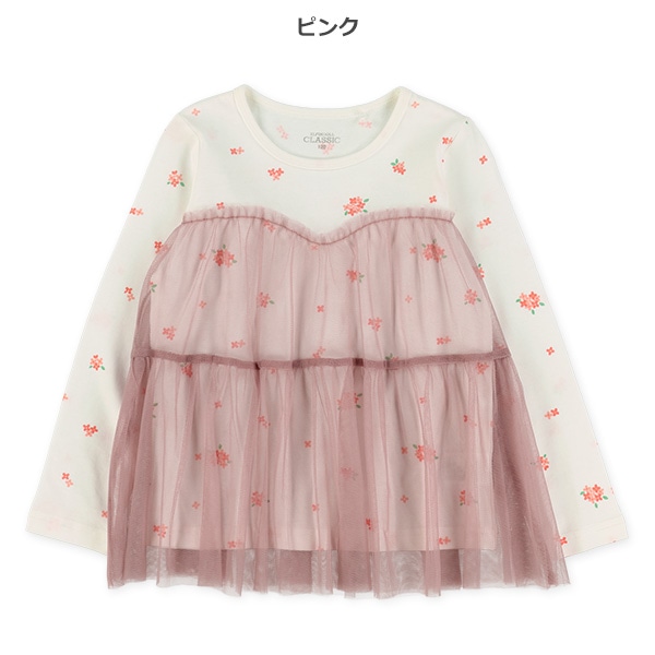 チュールレースレイヤード風長袖Tシャツ