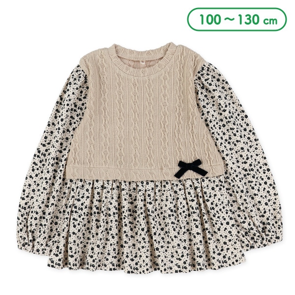 ジャガードベストレイヤード風小花長袖Tシャツ