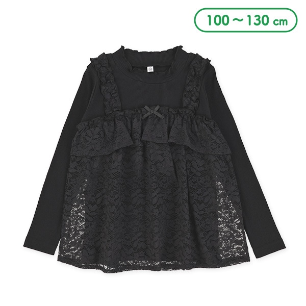 花柄レースフリルレイヤード風長袖Tシャツ