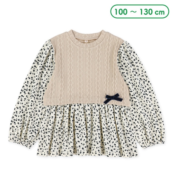 ジャガードベストレイヤード風花柄長袖Tシャツ