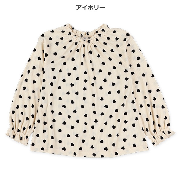 ストレッチテレコハート柄ハイネック長袖Tシャツ