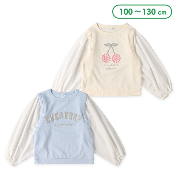 ミニ裏毛ラメ発泡袖ブロードレイヤード風長袖Ｔシャツ
