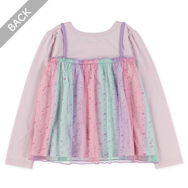 チュール付き星柄レイヤード風長袖Tシャツ