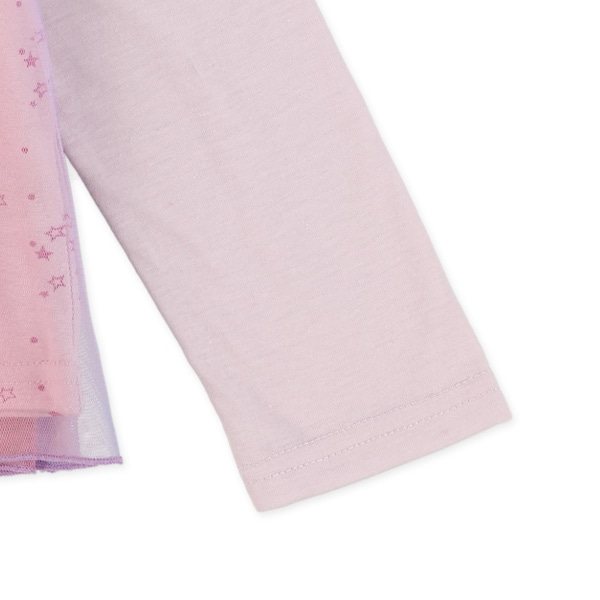 チュール付き星柄レイヤード風長袖Tシャツ