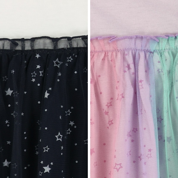 チュール付き星柄レイヤード風長袖Tシャツ