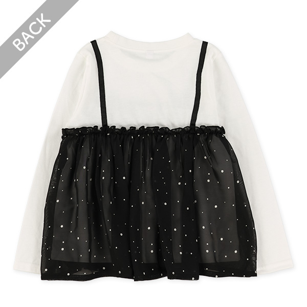 ドットシフォンキャミレイヤード風長袖Tシャツ