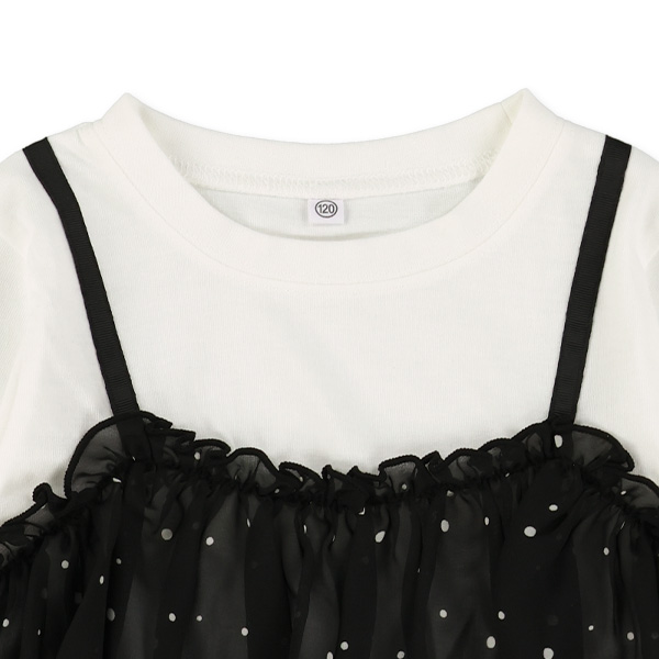 ドットシフォンキャミレイヤード風長袖Tシャツ