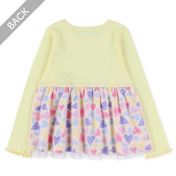 テレコ切り替えチュール付きハート・くま長袖Tシャツ