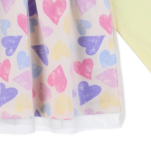 テレコ切り替えチュール付きハート・くま長袖Tシャツ