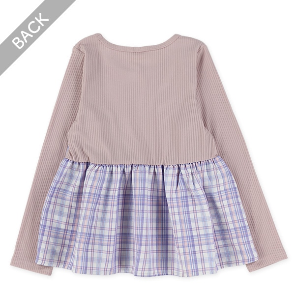 チェックアシンメトリーキャミドッキング長袖Tシャツ