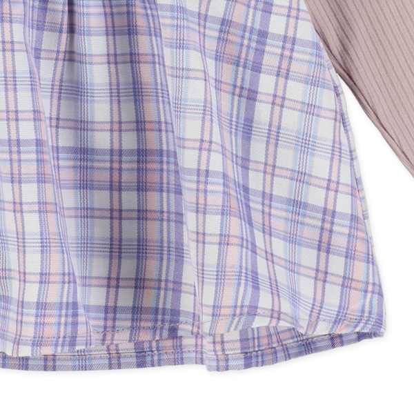 チェックアシンメトリーキャミドッキング長袖Tシャツ