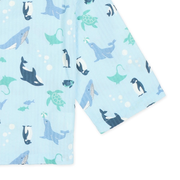 袖ロールアップ前開き長袖パジャマ（海の生き物総柄）