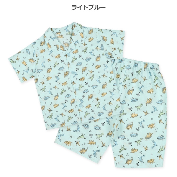 前開き半袖パジャマ（恐竜総柄）