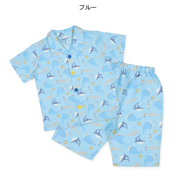 前開きおけいこ半袖パジャマ（海の生き物総柄）