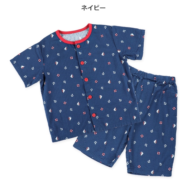 前開き半袖パジャマ（マリン柄）