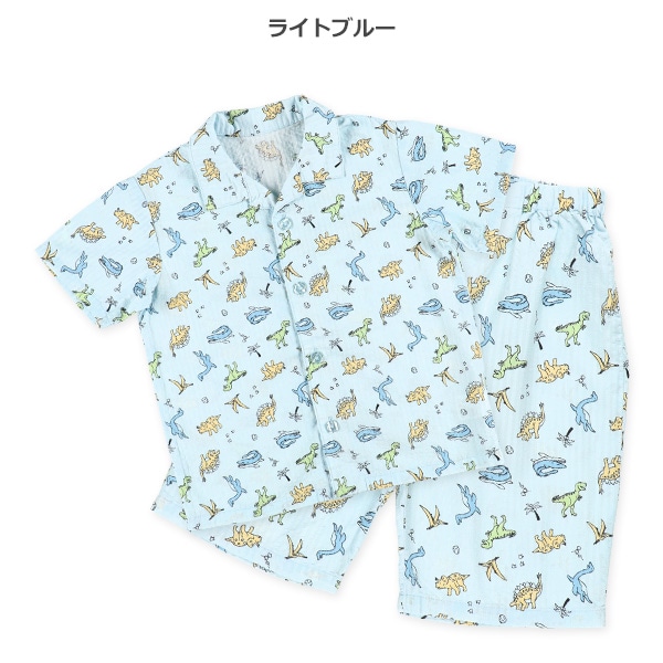 前開き半袖パジャマ（恐竜総柄）