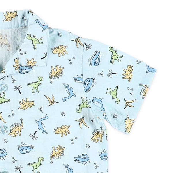 前開き半袖パジャマ（恐竜総柄）