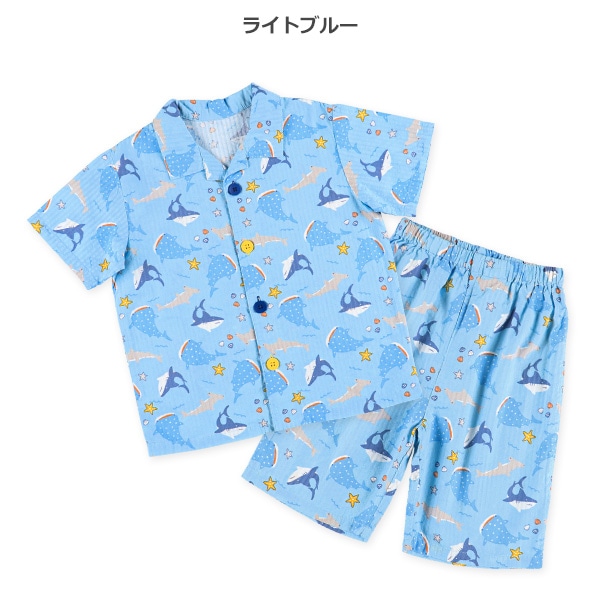 前開きおけいこ半袖パジャマ（サメ総柄）