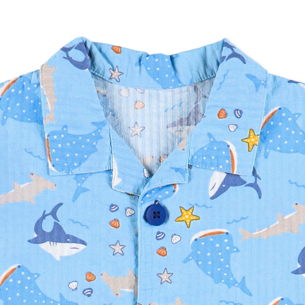 前開きおけいこ半袖パジャマ（サメ総柄）