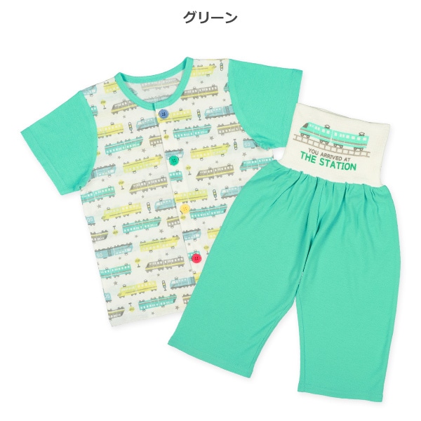 腹巻付き前開きおけいこ半袖パジャマ（電車柄）