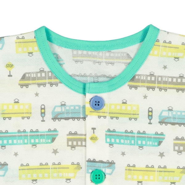 腹巻付き前開きおけいこ半袖パジャマ（電車柄）