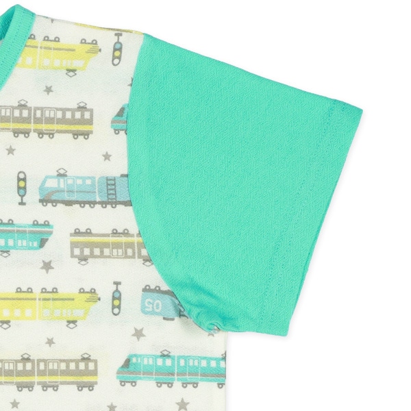 腹巻付き前開きおけいこ半袖パジャマ（電車柄）