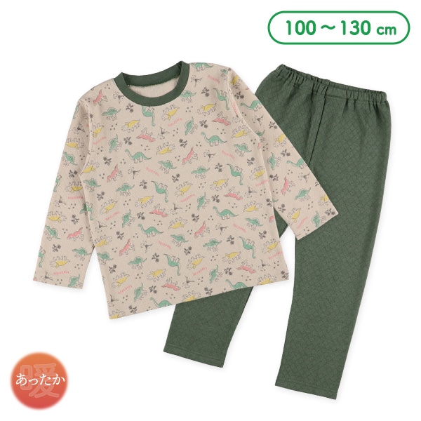 ソフトキルト長袖パジャマ（カラフル恐竜）