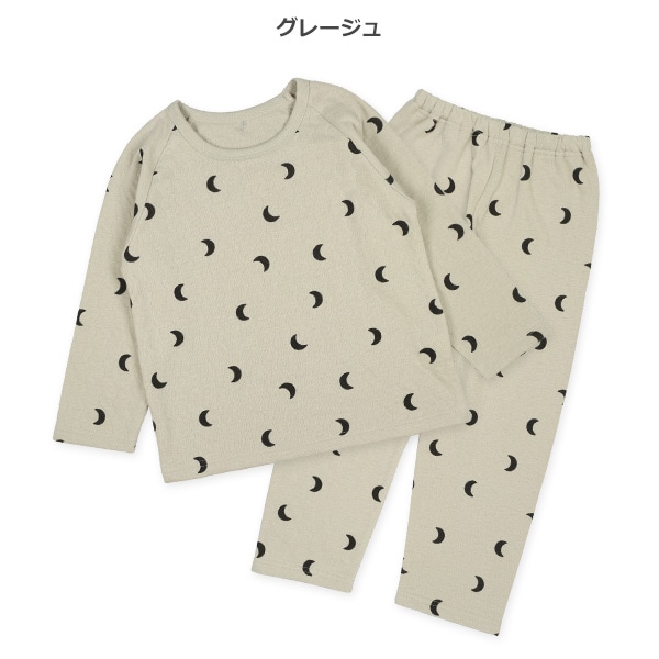 ソフトキルトラグラン長袖パジャマ（三日月総柄）