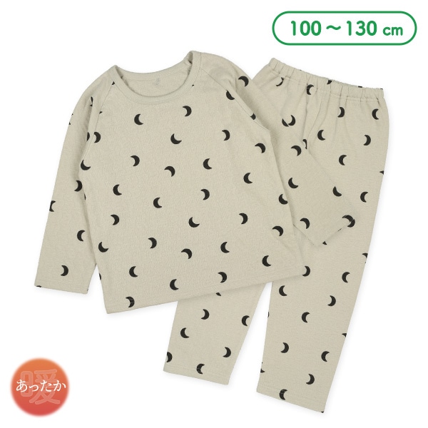ソフトキルトラグラン長袖パジャマ(三日月総柄)