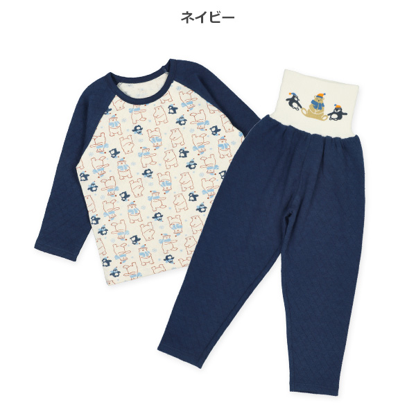 ソフトキルト腹巻付きラグラン長袖パジャマ（くま・ペンギン）