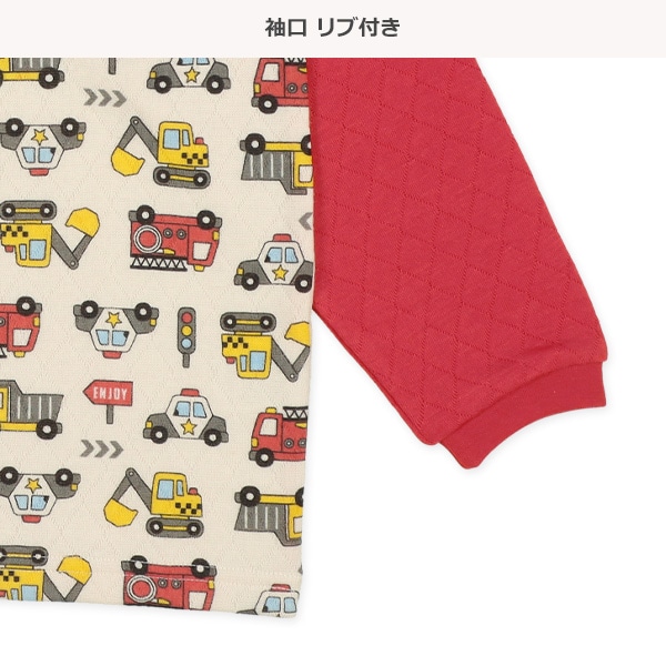 ソフトキルト腹巻付きラグラン長袖パジャマ（消防車）
