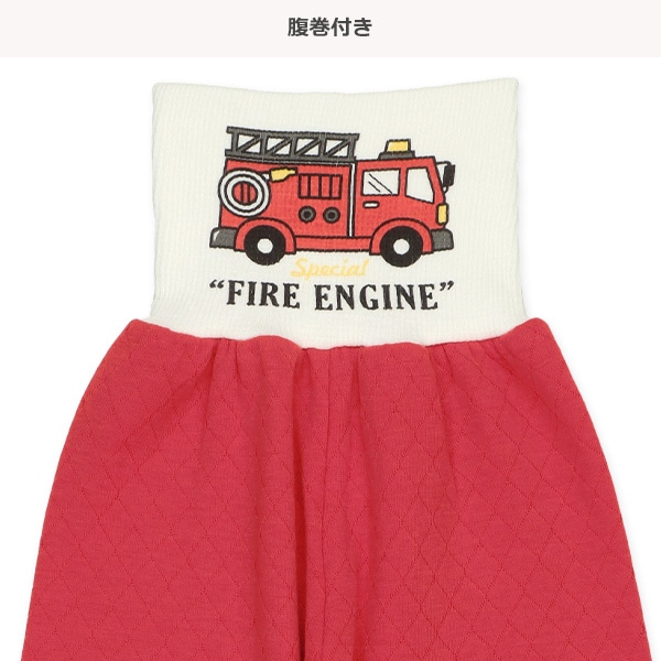 ソフトキルト腹巻付きラグラン長袖パジャマ（消防車）