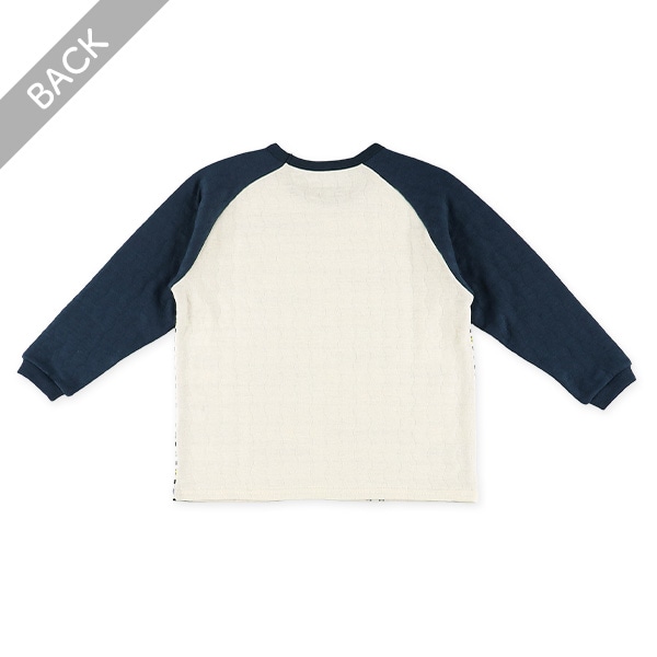 ソフトキルト腹巻付きラグラン長袖パジャマ（電車ボーダー）