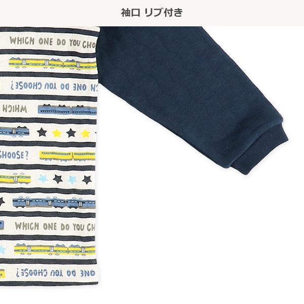 ソフトキルト腹巻付きラグラン長袖パジャマ（電車ボーダー）