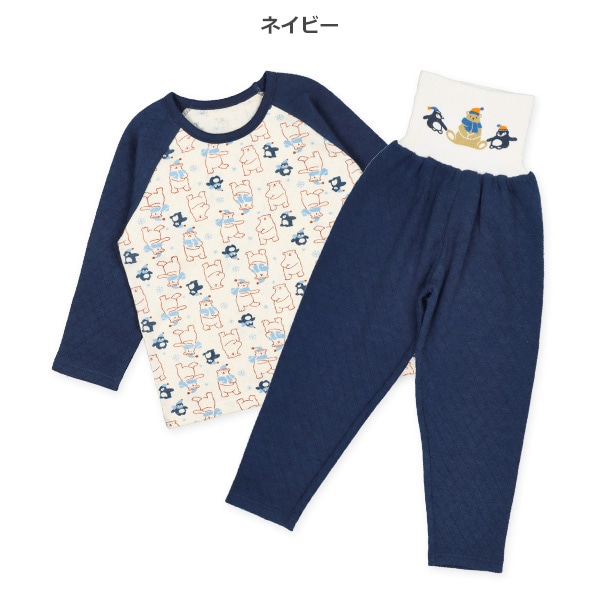 ソフトキルト腹巻付きラグラン長袖パジャマ（くま・ペンギン）