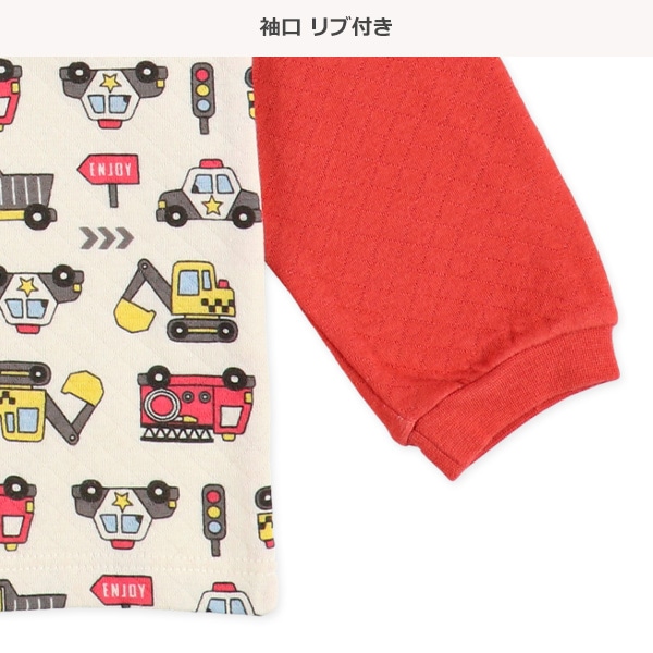 ソフトキルト腹巻付きラグラン長袖パジャマ（消防車）