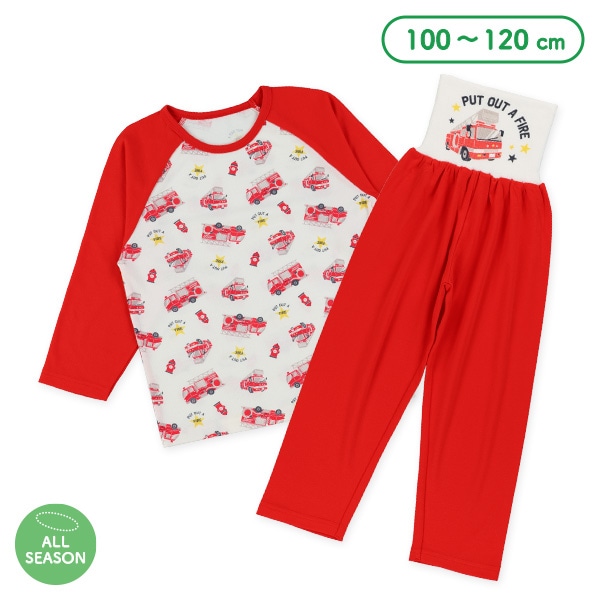 腹巻付きラグラン長袖パジャマ（消防車）