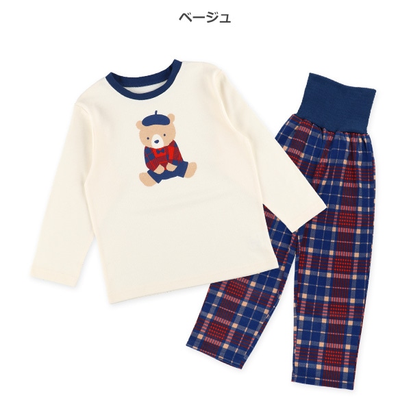腹巻付き長袖パジャマ（チェックくま）