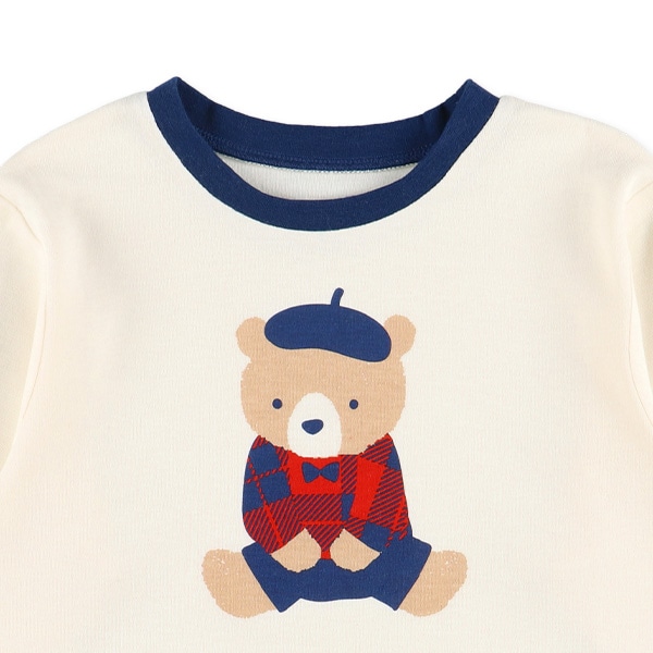 腹巻付き長袖パジャマ（チェックくま）