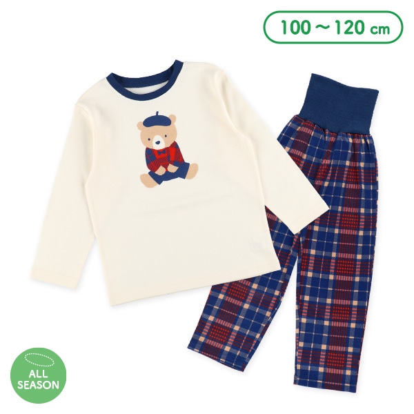 腹巻付き長袖パジャマ（チェックくま）