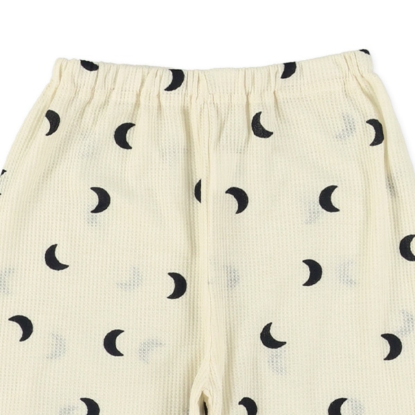 袖ロールアップワッフル長袖パジャマ（三日月総柄）