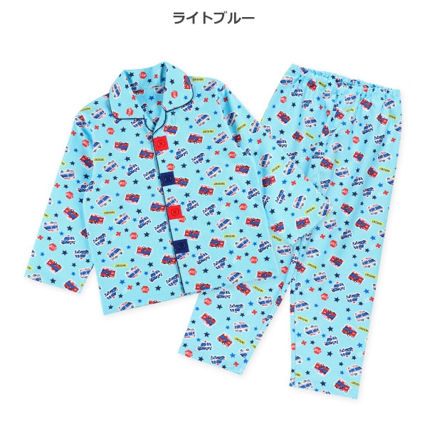 前開きおけいこ長袖パジャマ（くるま総柄）